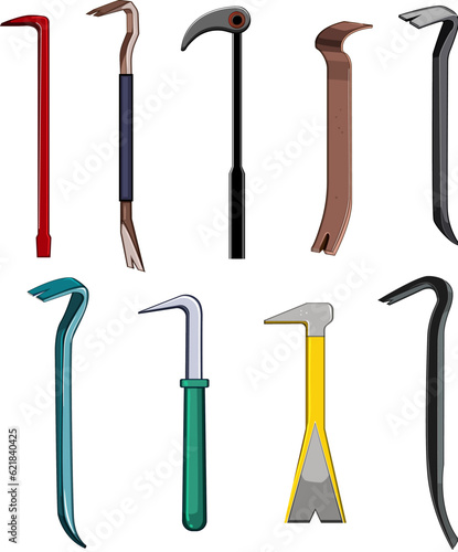 crowbar metal set cartoon. hand black, bar construction, steel burglar crowbar metal sign. isolated symbol vector illustration