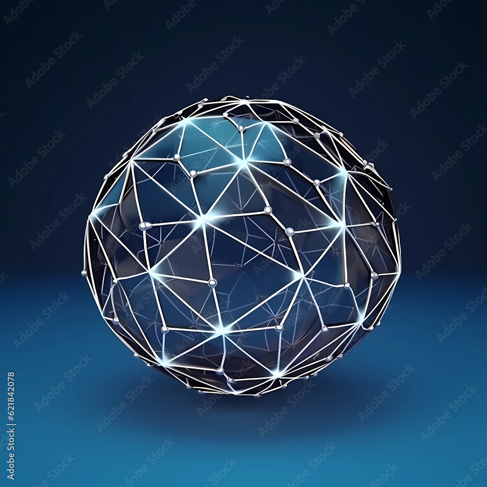 Low polygon Christmas ball wire frame mesh on dark blue background Low polygon Christmas ball wire frame mesh on dark blue background