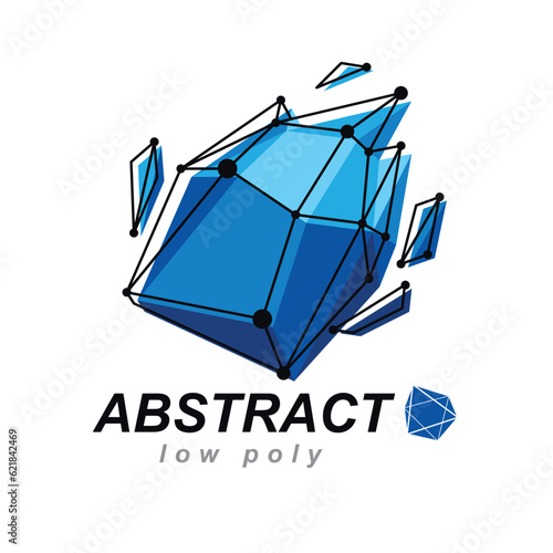 Vector abstract 3d mesh object, technology low poly template . Construction industry logo.