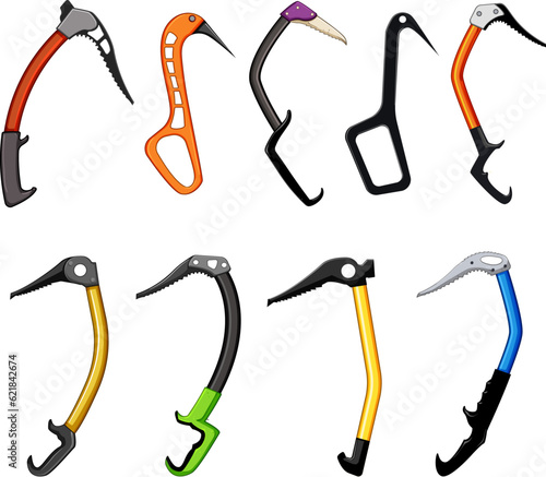 piolet ice tool set cartoon. climbing high, sport ax, active danger piolet ice tool sign. isolated symbol vector illustration