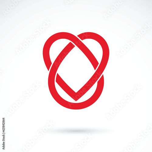 Vector illustration of heart shape and drops of blood. Cardiovascular system diseases remedy conceptual symbol for use in pharmacy.