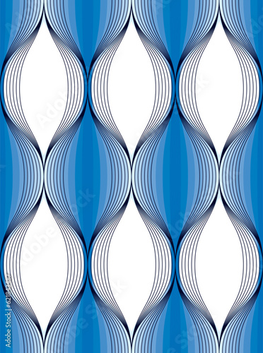 Geometric seamless pattern, abstract tiling background, vector repeat endless wallpaper illustration. Wavy curve shapes trendy repeat motif.