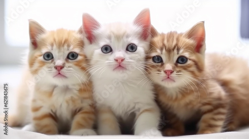 a group of cute kittens isolated on a white background studio photo. generative Ai