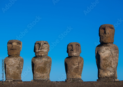 Monolithic Moai Statues At Ahu Tongariki, Easter Island, Chile photo