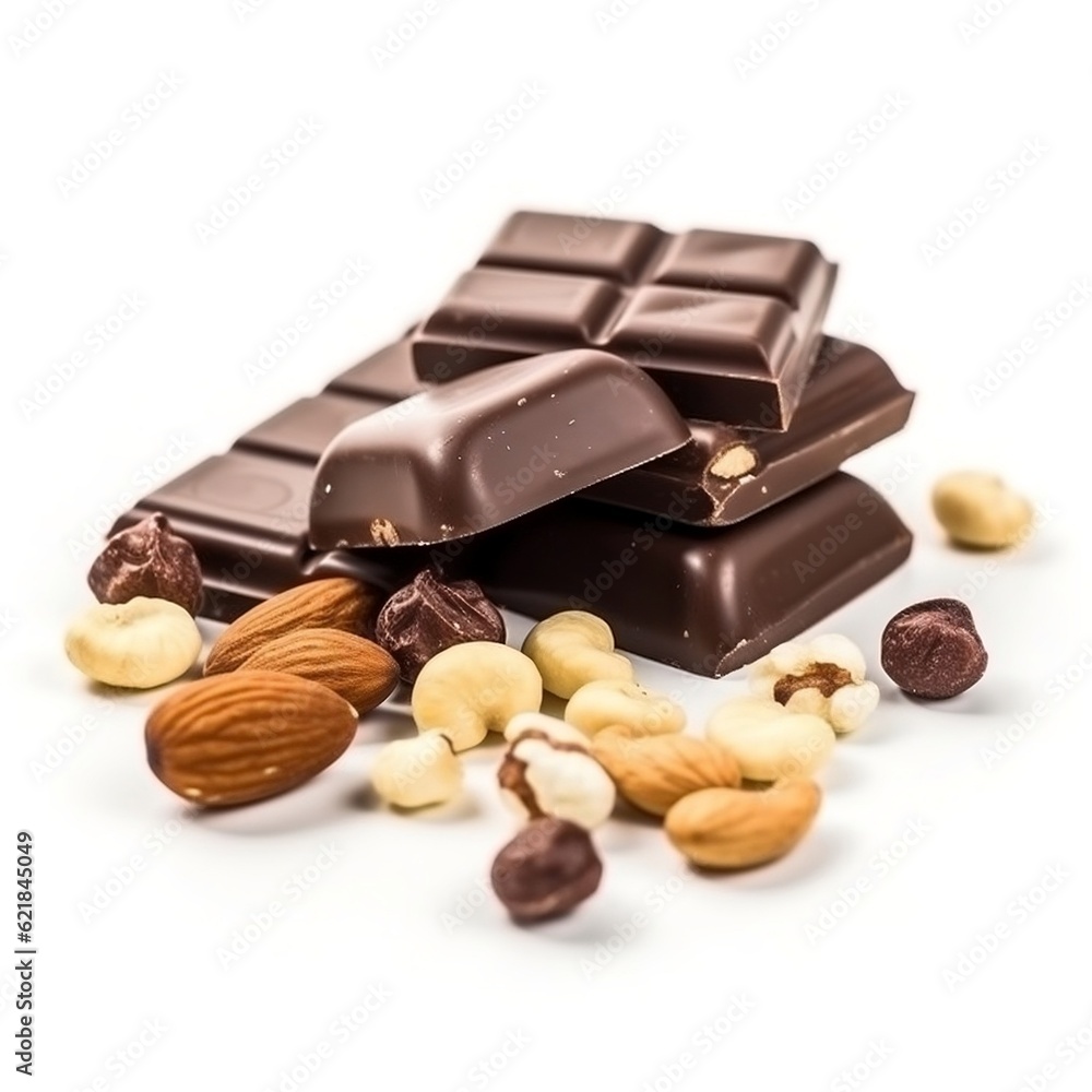 Chocolate and nuts with isolated background generative ai Chocolate and nuts with isolated background generative ai