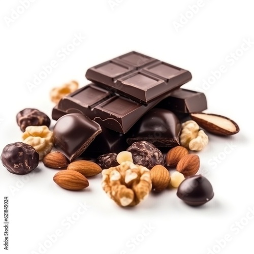 Chocolate and nuts with isolated background generative ai ©  Artificial Artistry