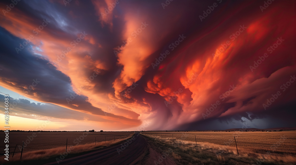 The Majestic Convergence of Stormy Skies and Fiery Horizon. Generative Ai The Majestic Convergence of Stormy Skies and Fiery Horizon. Generative Ai