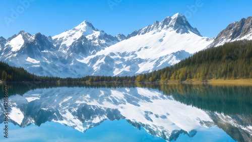 アルプスの雪山、湖｜Alps snow mountains, lake, Generative AI