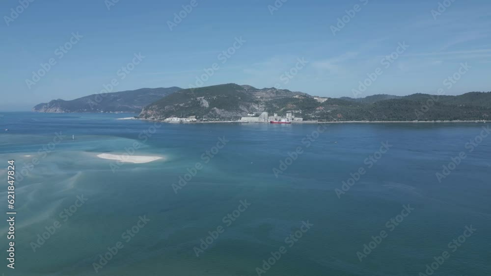 Aerial scenic view of the coastal part of Arrabida Natural Park, Portugal. Beautiful isolated island as seen from the top. Aerial scenic view of the coastal part of Arrabida Natural Park, Portugal. Beautiful isolated island as seen from the top.