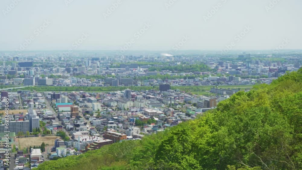 Astounding View Of The Modern Sapporo City From Mt. Moiwa In Hokkaido, Japan. aerial Astounding View Of The Modern Sapporo City From Mt. Moiwa In Hokkaido, Japan. aerial