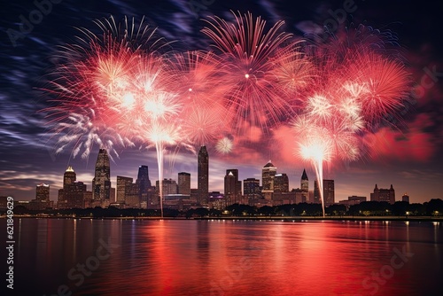 Fireworks City Night 4th july american celebration sky AI Generated © SatuJiwa