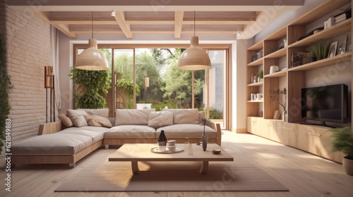 3D rendering Living Room and Garden Concept  Indoor-Outdoor Living with a Harmonious Blend of Nature and Interior Design  Creating a Tranquil Retreat for Relaxation and Entertainment