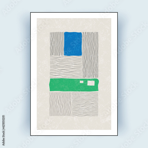 Poster with minimal geometric design. Vector template with elements of primitive shapes. Wall art modern hipster style. 