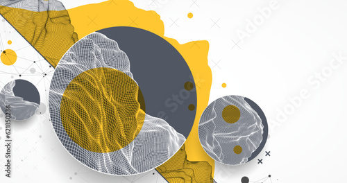 Modern science technology abstract background using circle shapes. Wireframe spot surface illustration.