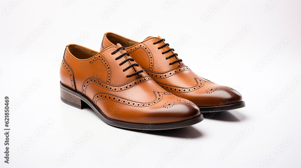 Men's Fashion Leather Shoes Redefining Style and Comfort on white background. Generative Ai