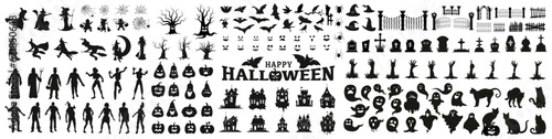 Collection of halloween silhouettes icon and character.