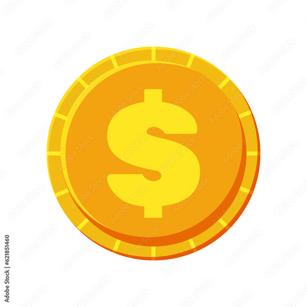 Golden coin isolated on white background. Dollar cash. Golden coin isolated on white background. Dollar cash.