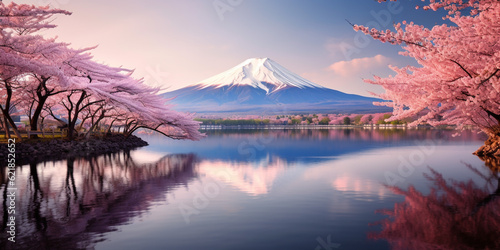 Fuji mountain in spring with Cherry Flower