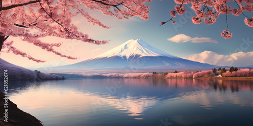 Fuji mountain in spring with Cherry Flower
