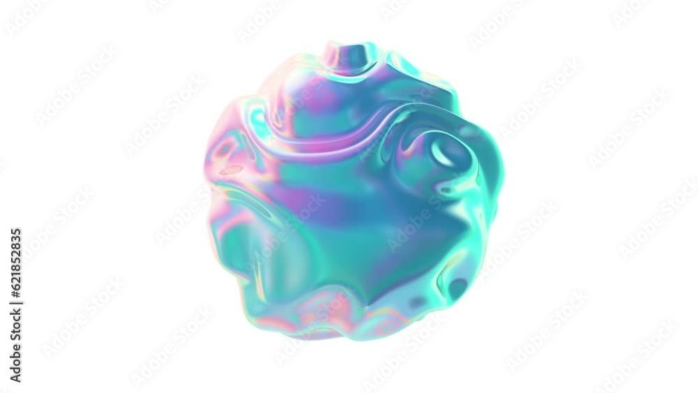 custom made wallpaper toronto digital3D animation - Abstract futuristic morphing sphere with iridescent fantasy colors and looping animated fluid waves shapes isolated on white background and alpha channel.
