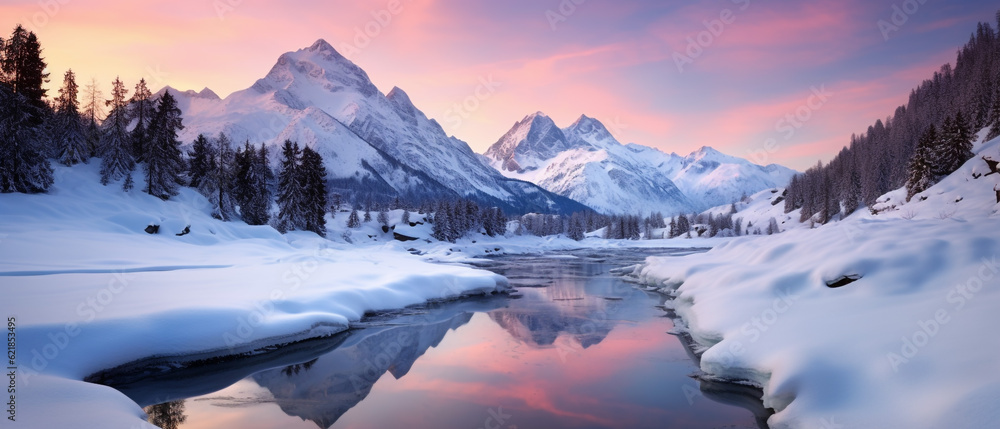 Winter in alps at sunset 