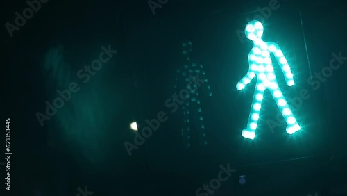 pedestrian crossing with green and red light in Paris, France