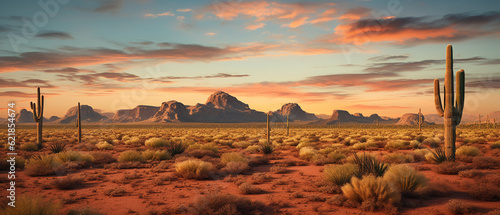Cactus in the desert at sunrise