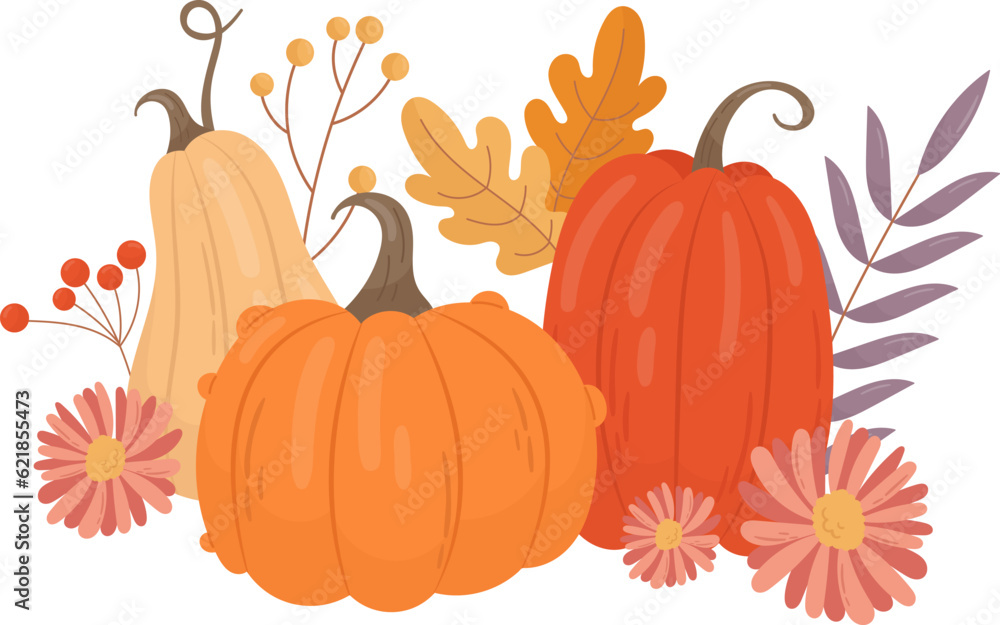 Naklejka premium Floral Pumpkins Composition