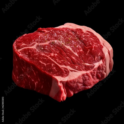 Raw beef steak isolated on black background. Clipping path included.