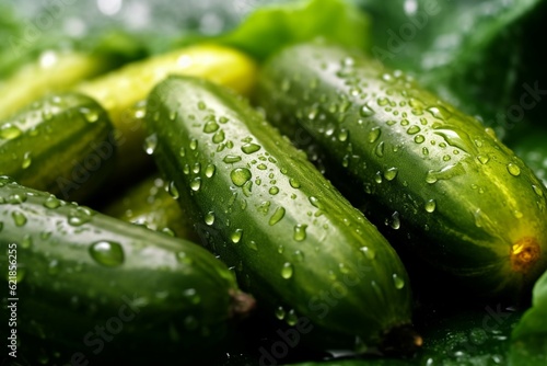 Fresh cucumbers with water drops on a dark background