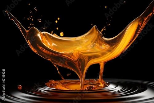 3D illustration of a beautiful orange liquid splash isolated on black background