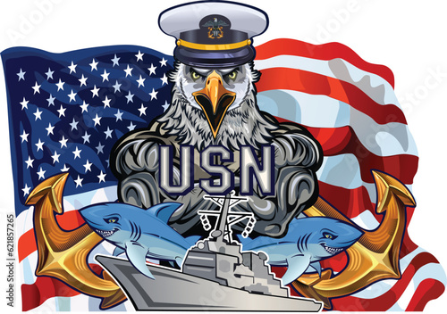 American Navy - naval warfare branch of the Armed Forces. U.S. NAVY Anchor symbol. Poster, card, banner, tattoo