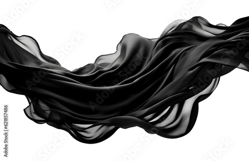 Black fabric flying in the wind on white background Generative ai
