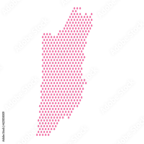 Fototapeta Naklejka Na Ścianę i Meble -  Map of the country of Belize with pink flower icons on a white background