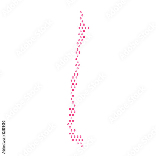 Map of the country of Chile with pink flower icons on a white background