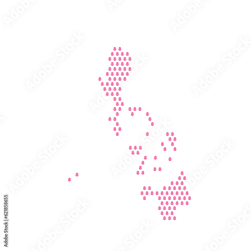 Map of the country of Philippines with pink flower icons on a white background