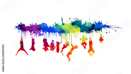 Abstract people and blots. Abstract colored people hang on blots. Vector illustration
