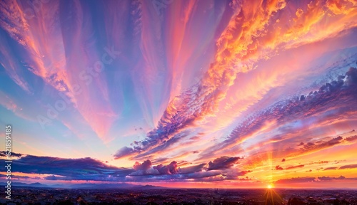 Capturing the Utterly Spectacular Sunset with Colourful Clouds and an Epic Bright Sky ai generated