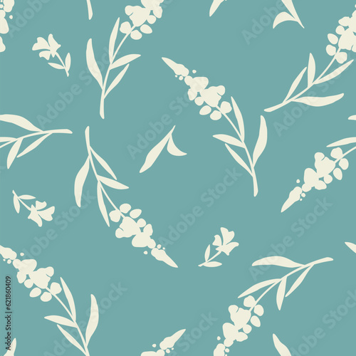 Seamless floral pattern with lupine flowers. Vector blue and white floral print