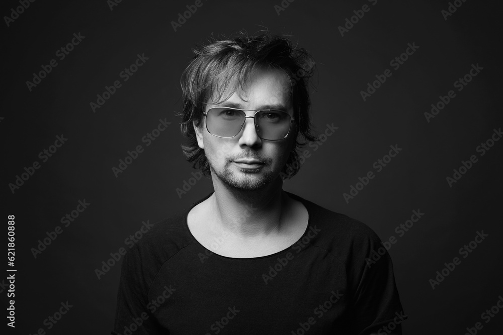 Handsome long Hair Man in glasses. funny bearded Boy Handsome long Hair Man in glasses. funny bearded Boy