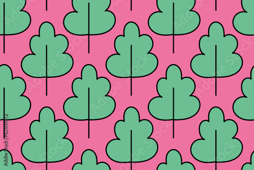 Minty colors of trees on the pink background. Trendy, stylish, fashionable, seamless vector pattern for design and decoration.