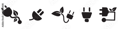 Electric plug  ecology black icons set on white background