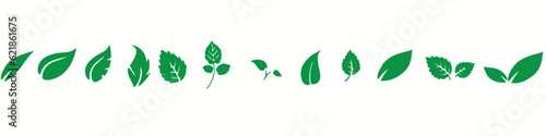 Fotografie Leaf icons set ecology nature element, green leafs, environment and nature eco sign