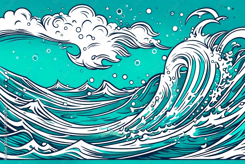 Illustration of fierce wave in the ocean. Ink style with bold lines. (AI-generated fictional illustration)
Illustration of fierce wave in the ocean. Ink style with bold lines. (AI-generated fictional illustration)