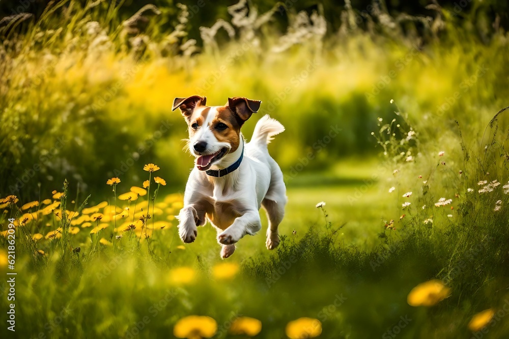 a dog running into the garden ai generated