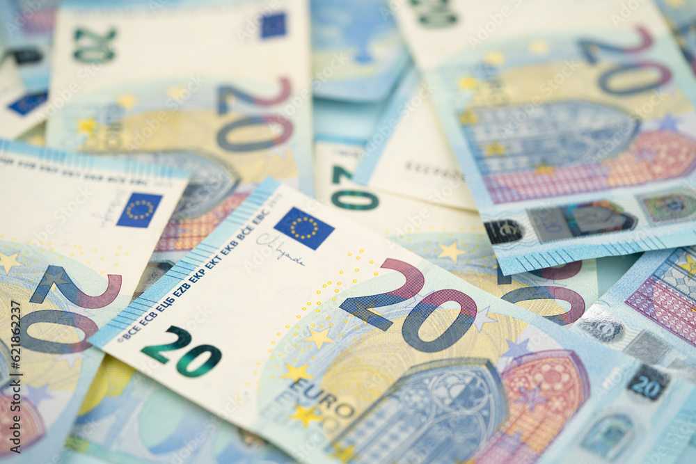 many 20 euro bills close-up mixed randomly many 20 euro bills close-up mixed randomly