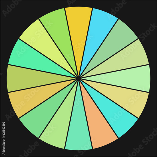 Colorful circle template,color wheel,pie chart with 16 sections.Vector.
