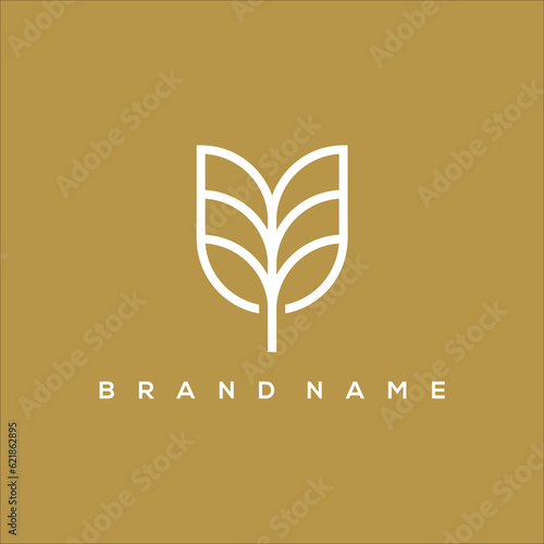 line art wheat and leaf logo vector