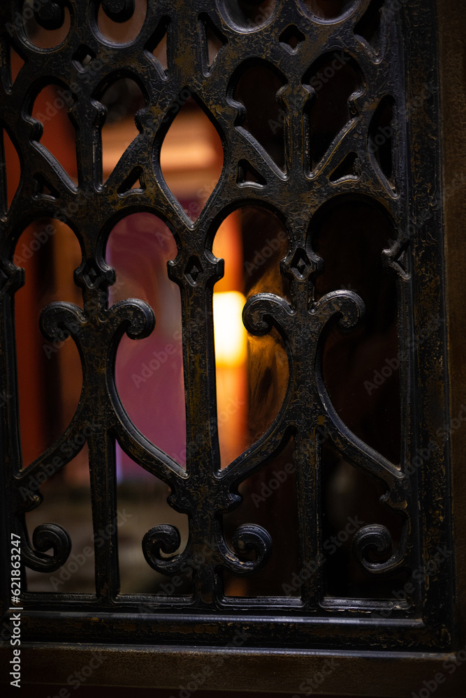 Decorative metal grills with patterns on the doors Decorative metal grills with patterns on the doors