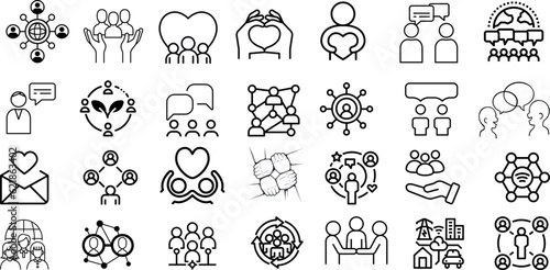 Community, Society, Neighbourhood, Friendship Vector Illustrations.These illustrations feature values and benefits of community, such as cooperation, diversity, inclusion, solidarity, and happiness.